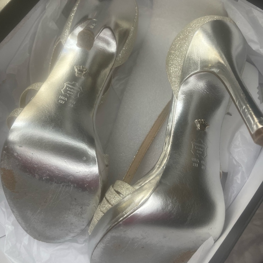 Nina Champagne Gold Glitter Slingback Stilettos